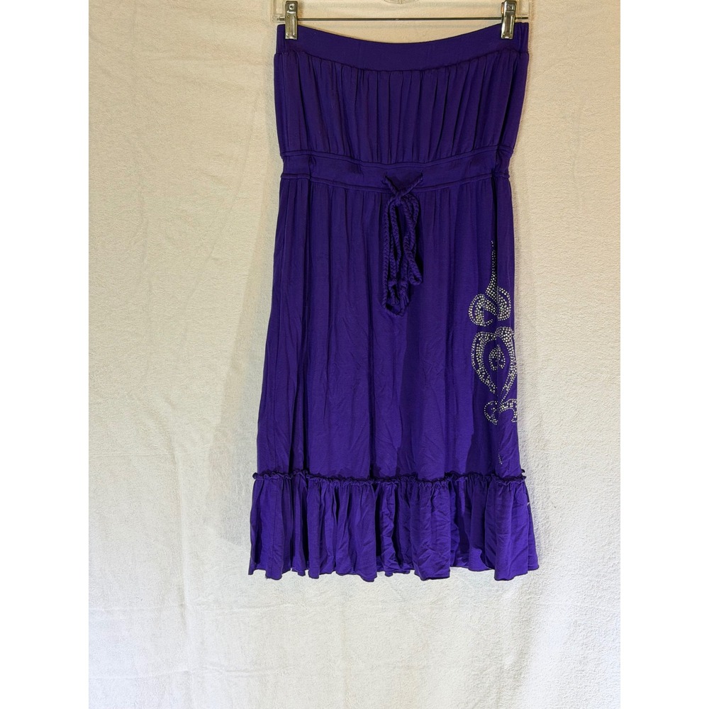 Cristinalove Purple Strapless Tube Dress Rhinestone Fleur De Lis Ruffle Hem L